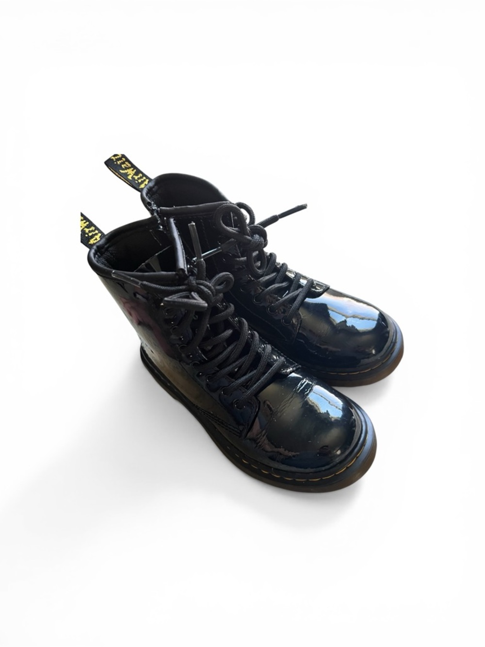 Dr. Martens Kids Black Patent Lace-Up Ankle Boots
